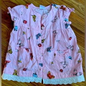 Hanna Andersson Pink Dress with Butterflies and Lace Detail, 12-18 month
